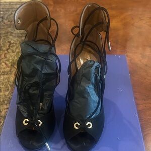Aquazzura Black Lace-Up Heels
